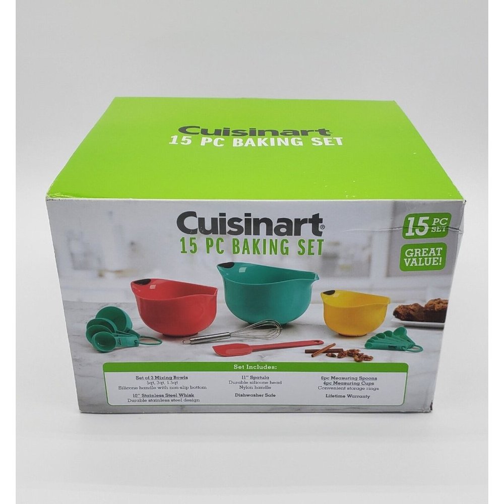 Cuisinart Nesting Bowls 15 Piece Baking Set Measuring Spoons Whisk Spatula New